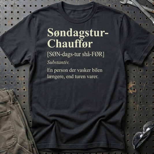 Søndagstur-Chauffør - Unisex T-Shirt , Bomuld-Beklædning-Garage Culture-Sort-S-Garage Culture Shop- garage - man cave - merchandise