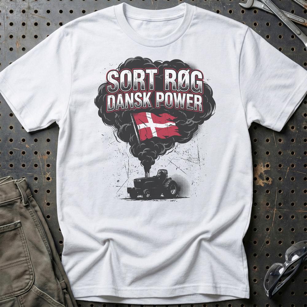 Sort Rog Dansk Power Traktortræk T-Shirt-Beklædning-Garage Culture-Hvid-S-Garage Culture Shop- garage - man cave - merchandise