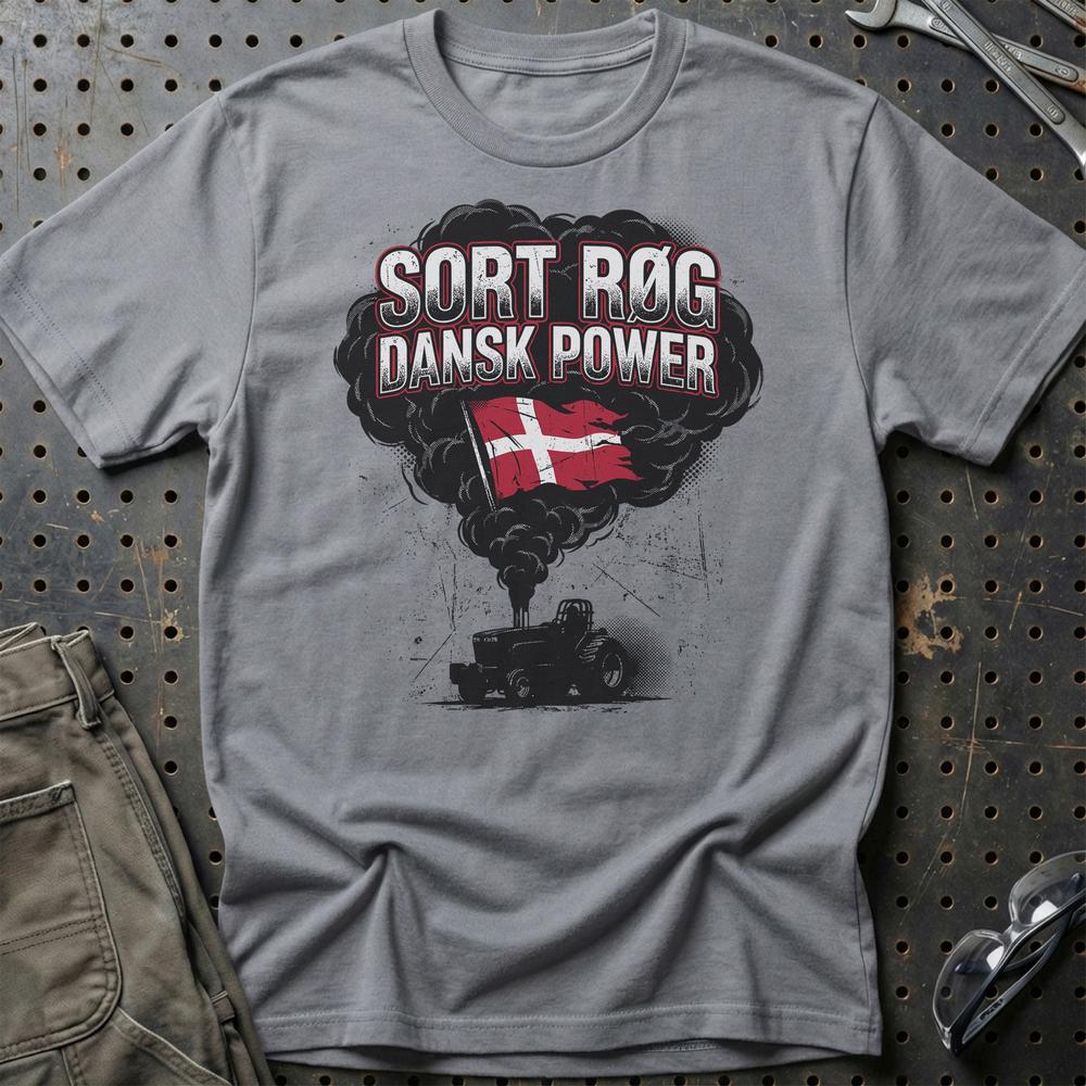 Sort Rog Dansk Power Traktortræk - Unisex T-Shirt , Bomuld-Beklædning-Garage Culture-Grå Sport-S-Garage Culture Shop- garage - man cave - merchandise