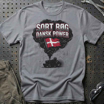 Sort Rog Dansk Power Traktortræk - Unisex T-Shirt , Bomuld-Beklædning-Garage Culture-Grå Sport-S-Garage Culture Shop- garage - man cave - merchandise