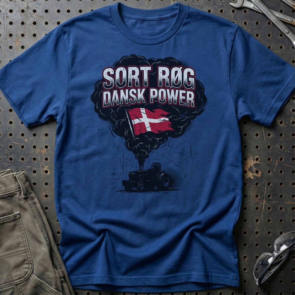 Sort Rog Dansk Power Traktortræk - Unisex T-Shirt , Bomuld-Beklædning-Garage Culture-Blå Royal-S-Garage Culture Shop- garage - man cave - merchandise