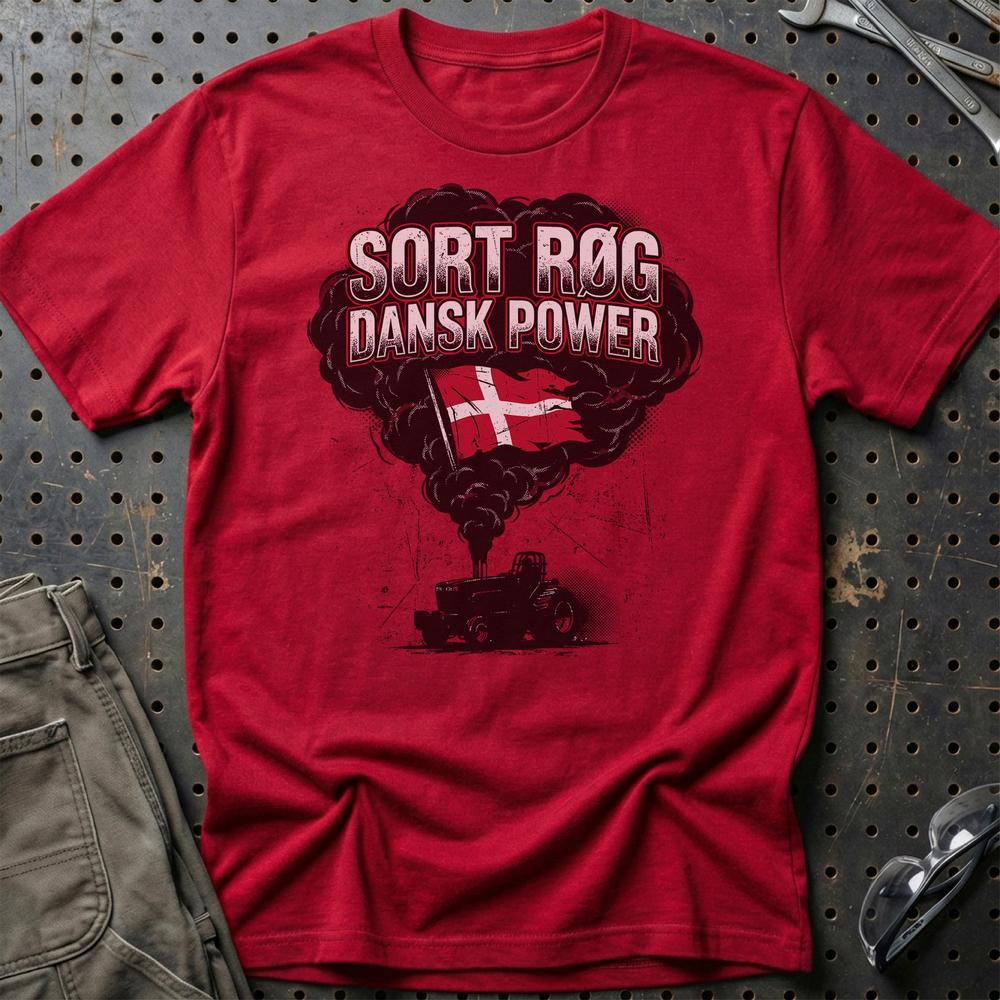 Sort Rog Dansk Power Traktortræk - Unisex T-Shirt , Bomuld-Beklædning-Garage Culture-Rød-S-Garage Culture Shop- garage - man cave - merchandise
