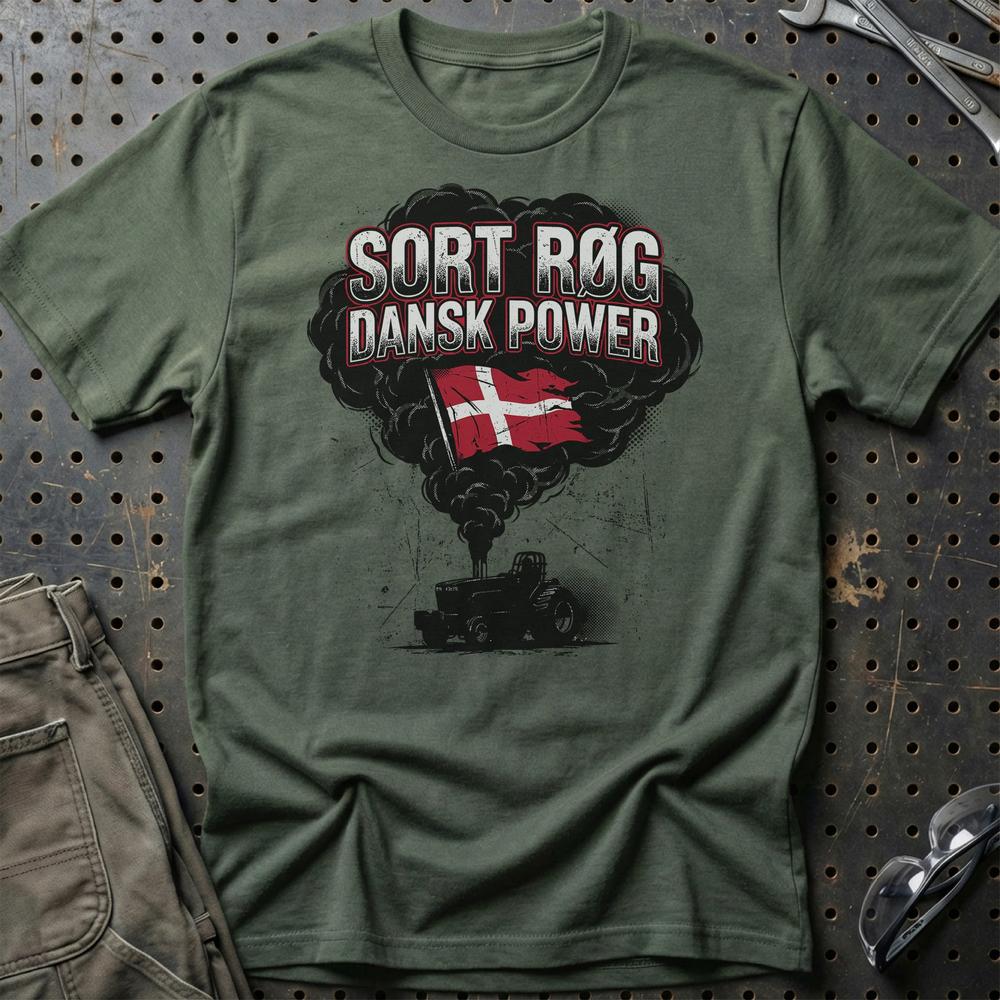 Sort Rog Dansk Power Traktortræk - Unisex T-Shirt , Bomuld-Beklædning-Garage Culture-Grøn Militær-S-Garage Culture Shop- garage - man cave - merchandise
