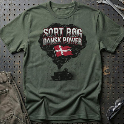 Sort Rog Dansk Power Traktortræk - Unisex T-Shirt , Bomuld-Beklædning-Garage Culture-Grøn Militær-S-Garage Culture Shop- garage - man cave - merchandise