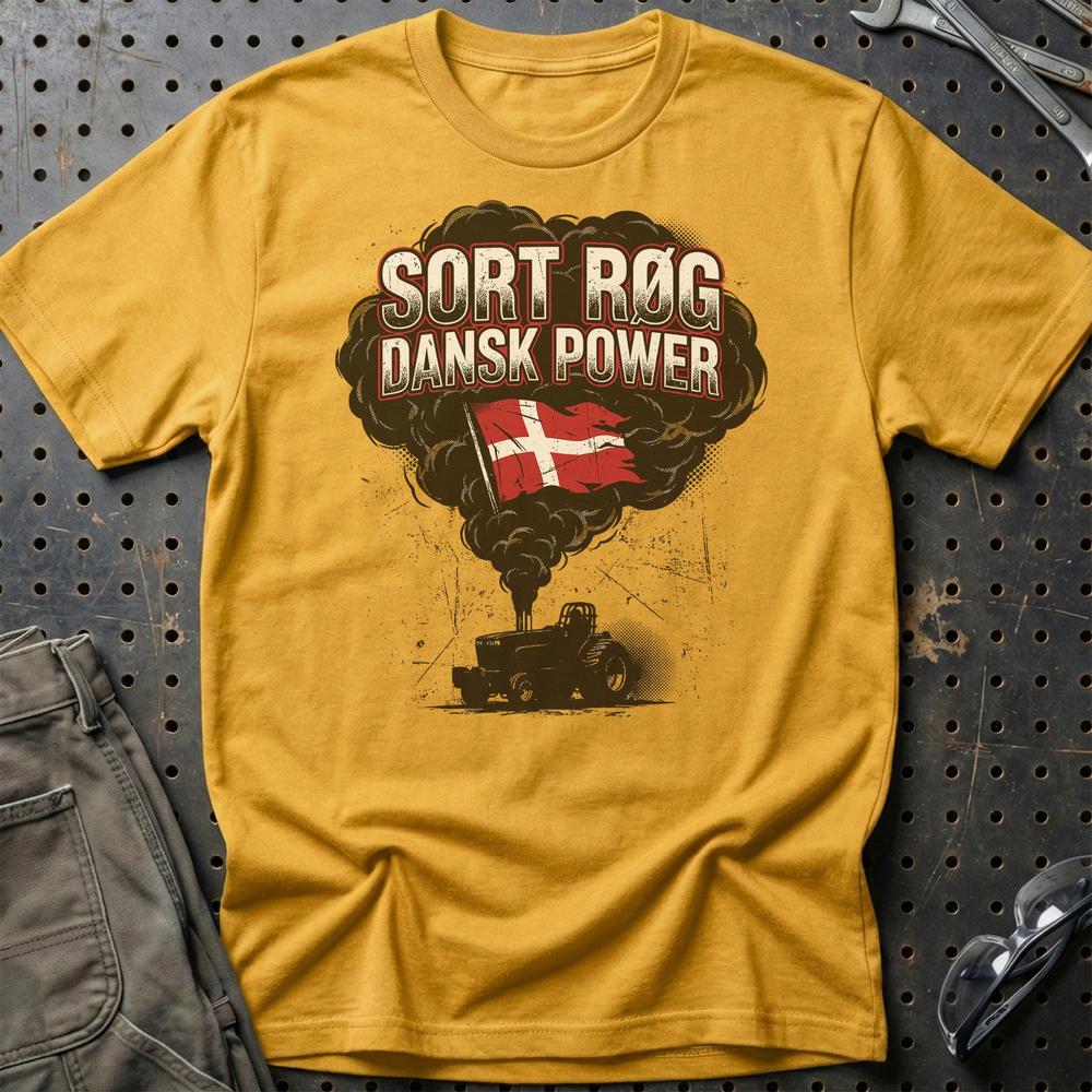 Sort Rog Dansk Power Traktortræk - Unisex T-Shirt , Bomuld-Beklædning-Garage Culture-Guld-S-Garage Culture Shop- garage - man cave - merchandise
