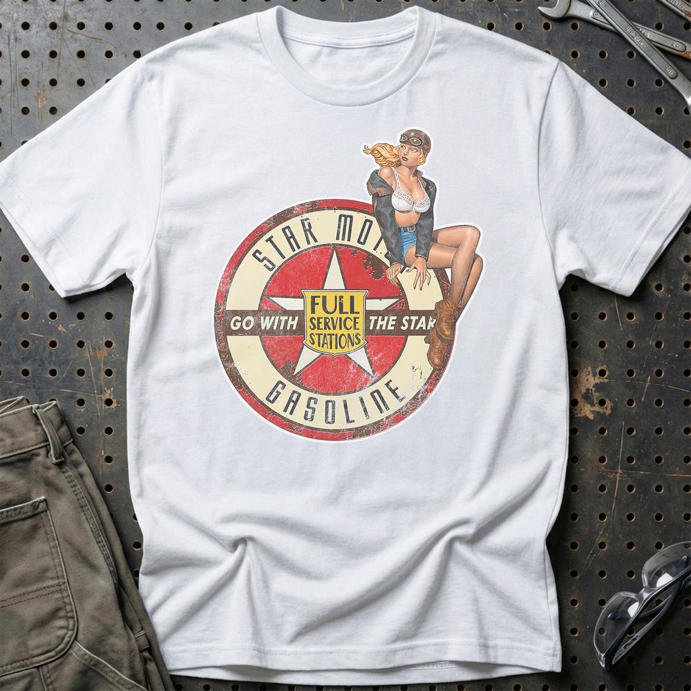 Star Motor Gasoline Pinup T-Shirt-Beklædning-Motoroil-Hvid-S-Garage Culture Shop- garage - man cave - merchandise
