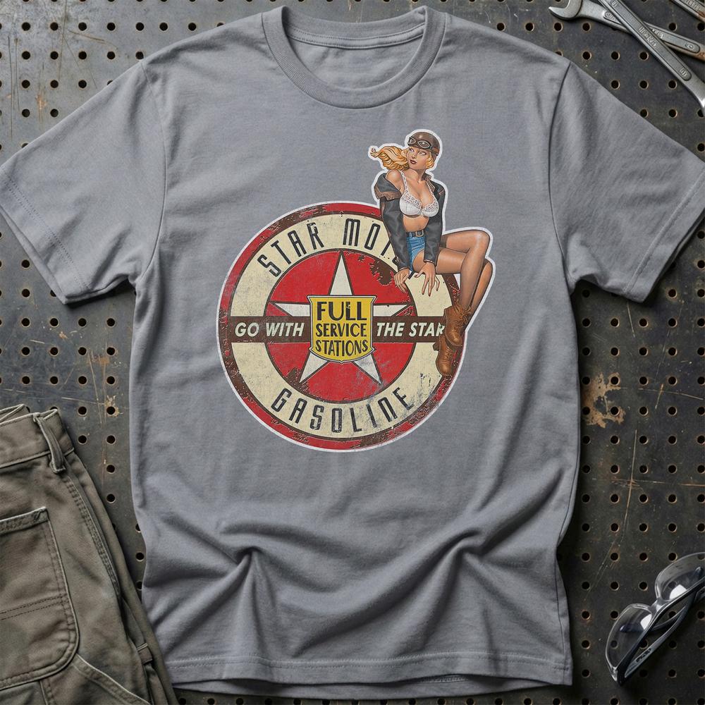 Star Motor Gasoline Pinup T-Shirt-Beklædning-Motoroil-Grå Sport-S-Garage Culture Shop- garage - man cave - merchandise