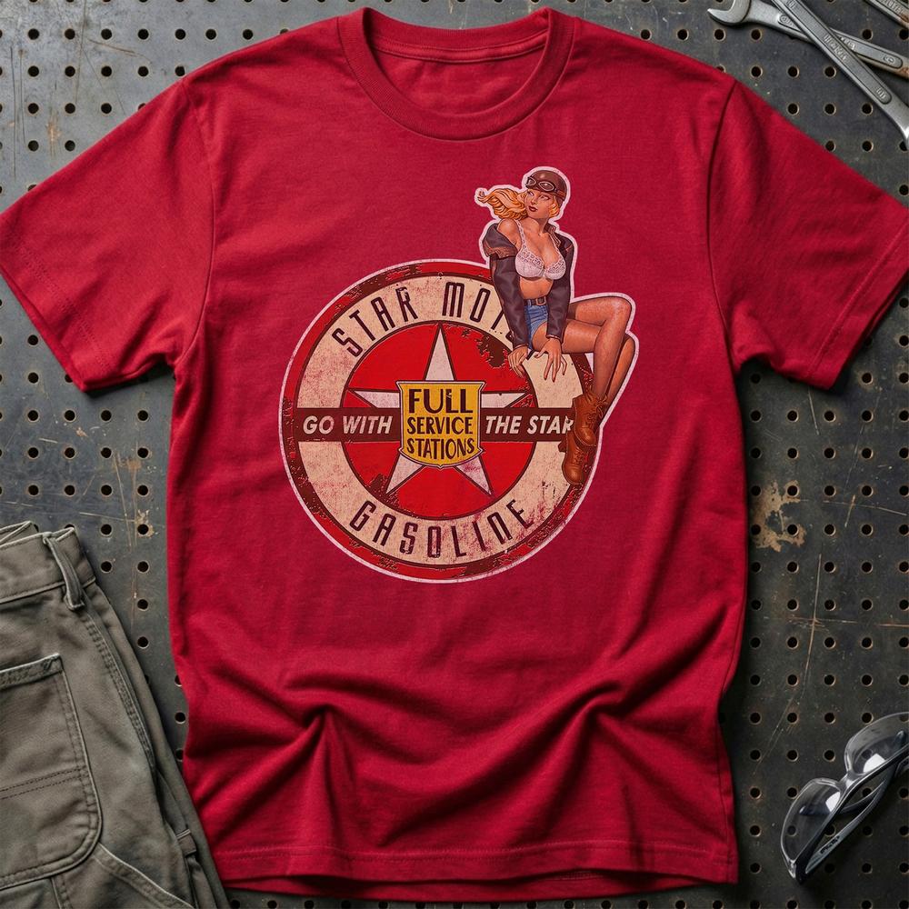 Star Motor Gasoline Pinup T-Shirt-Beklædning-Motoroil-Rød-S-Garage Culture Shop- garage - man cave - merchandise