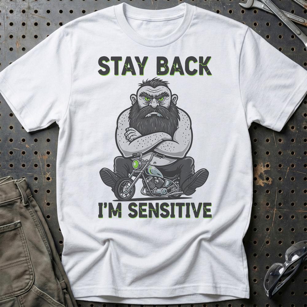 Stay Back I'm Sensitive – Unisex T-Shirt , Bomuld-Beklædning-Garage Culture-Hvid-S-Garage Culture Shop- garage - man cave - merchandise
