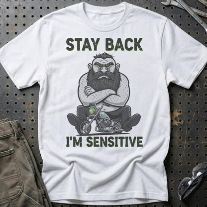 Stay Back I'm Sensitive – Unisex T-Shirt , Bomuld-Beklædning-Garage Culture-Hvid-S-Garage Culture Shop- garage - man cave - merchandise