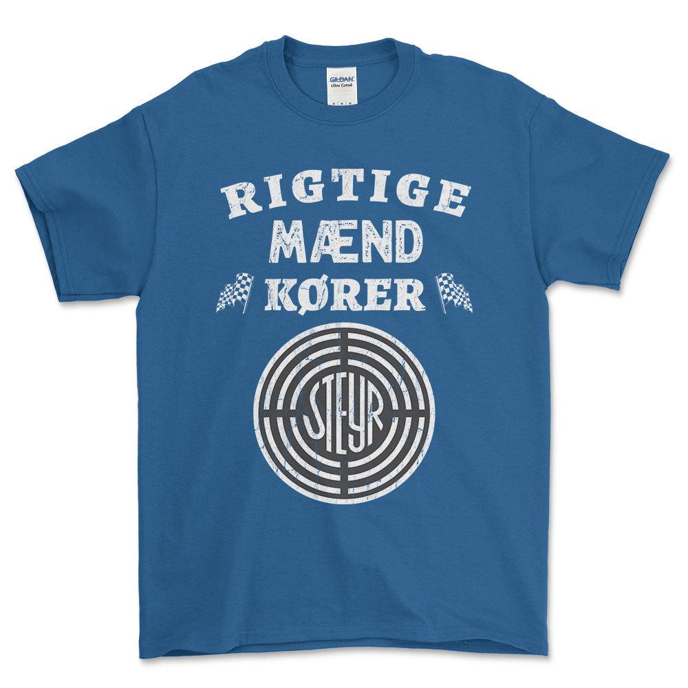 Steyr Rigtige Mænd Kører - Unisex T-Shirt , Bomuld-Beklædning-Steyr-Blå Royal-S-Forside-Garage Culture Shop- garage - man cave - merchandise