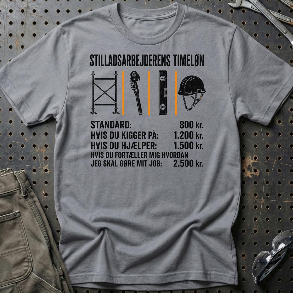 Stilladsarbejderens Timeløn – Unisex T-Shirt, Bomuld-Beklædning-Garage Culture-Grå Sport-S-Garage Culture Shop- garage - man cave - merchandise