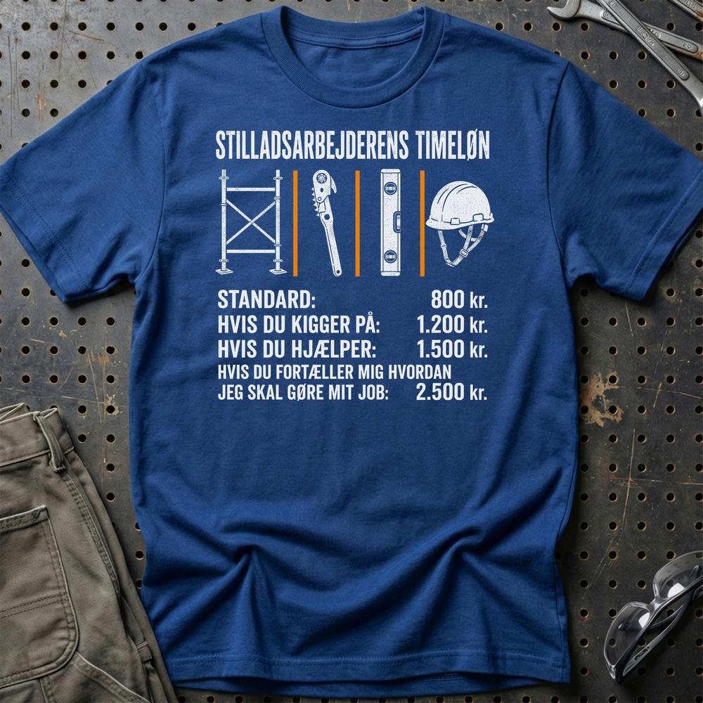 Stilladsarbejderens Timeløn – Unisex T-Shirt, Bomuld-Beklædning-Garage Culture-Blå Royal-S-Garage Culture Shop- garage - man cave - merchandise