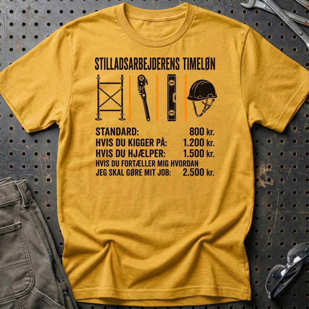 Stilladsarbejderens Timeløn – Unisex T-Shirt, Bomuld-Beklædning-Garage Culture-Guld-S-Garage Culture Shop- garage - man cave - merchandise