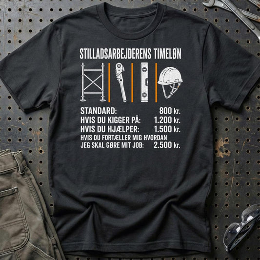 Stilladsarbejderens Timeløn – Unisex T-Shirt, Bomuld-Beklædning-Garage Culture-Sort-S-Garage Culture Shop- garage - man cave - merchandise