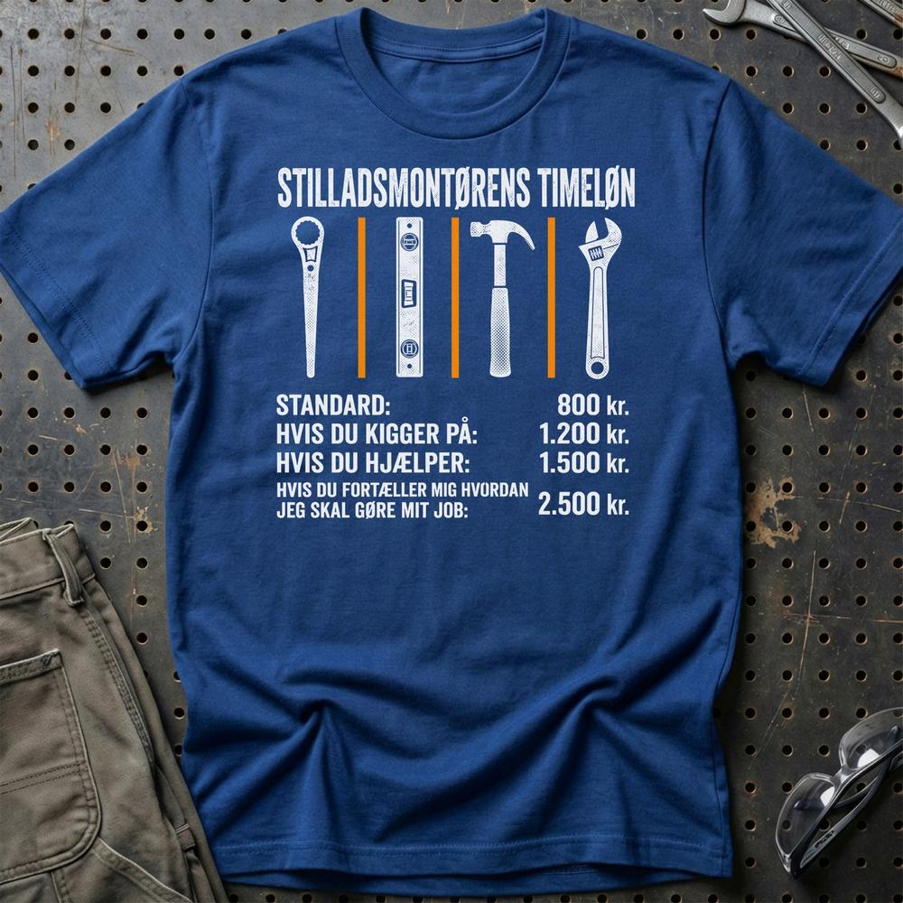 Stilladsmontørens Timeløn - Unisex T-Shirt , Bomuld-Beklædning-Garage Culture-Blå Royal-S-Garage Culture Shop- garage - man cave - merchandise