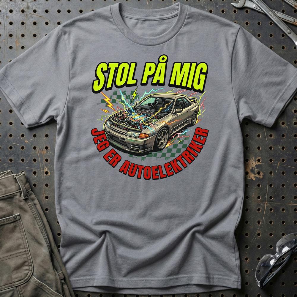 Stol På Mig – Jeg Er Autoelektriker Unisex T-Shirt , Bomuld-Beklædning-Garage Culture-Grå Sport-S-Garage Culture Shop- garage - man cave - merchandise