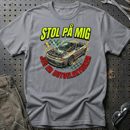 Stol På Mig – Jeg Er Autoelektriker Unisex T-Shirt , Bomuld-Beklædning-Garage Culture-Grå Sport-S-Garage Culture Shop- garage - man cave - merchandise