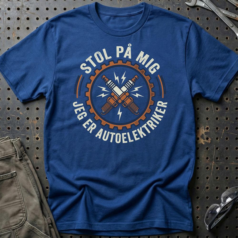 Stol På Mig – Jeg Er Autoelektriker - Unisex T-Shirt , Bomuld-Beklædning-Garage Culture-Blå Royal-S-Garage Culture Shop- garage - man cave - merchandise