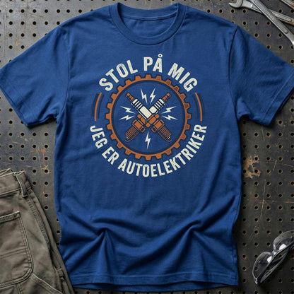 Stol På Mig – Jeg Er Autoelektriker - Unisex T-Shirt , Bomuld-Beklædning-Garage Culture-Blå Royal-S-Garage Culture Shop- garage - man cave - merchandise