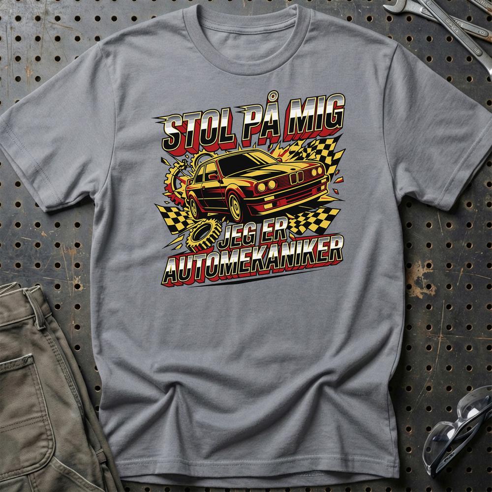 Stol På Mig – Jeg Er Automekaniker - Unisex T-Shirt , Bomuld-Beklædning-Garage Culture-Grå Sport-S-Garage Culture Shop- garage - man cave - merchandise