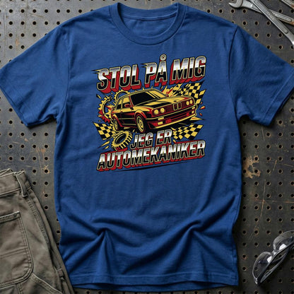 Stol På Mig – Jeg Er Automekaniker - Unisex T-Shirt , Bomuld-Beklædning-Garage Culture-Blå Royal-S-Garage Culture Shop- garage - man cave - merchandise