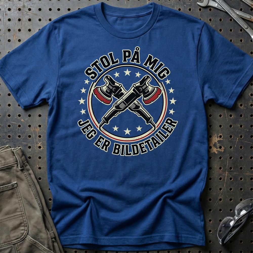 Stol På Mig – Jeg Er Bildetailer - Unisex T-Shirt , Bomuld-Beklædning-Garage Culture-Blå Royal-S-Garage Culture Shop- garage - man cave - merchandise