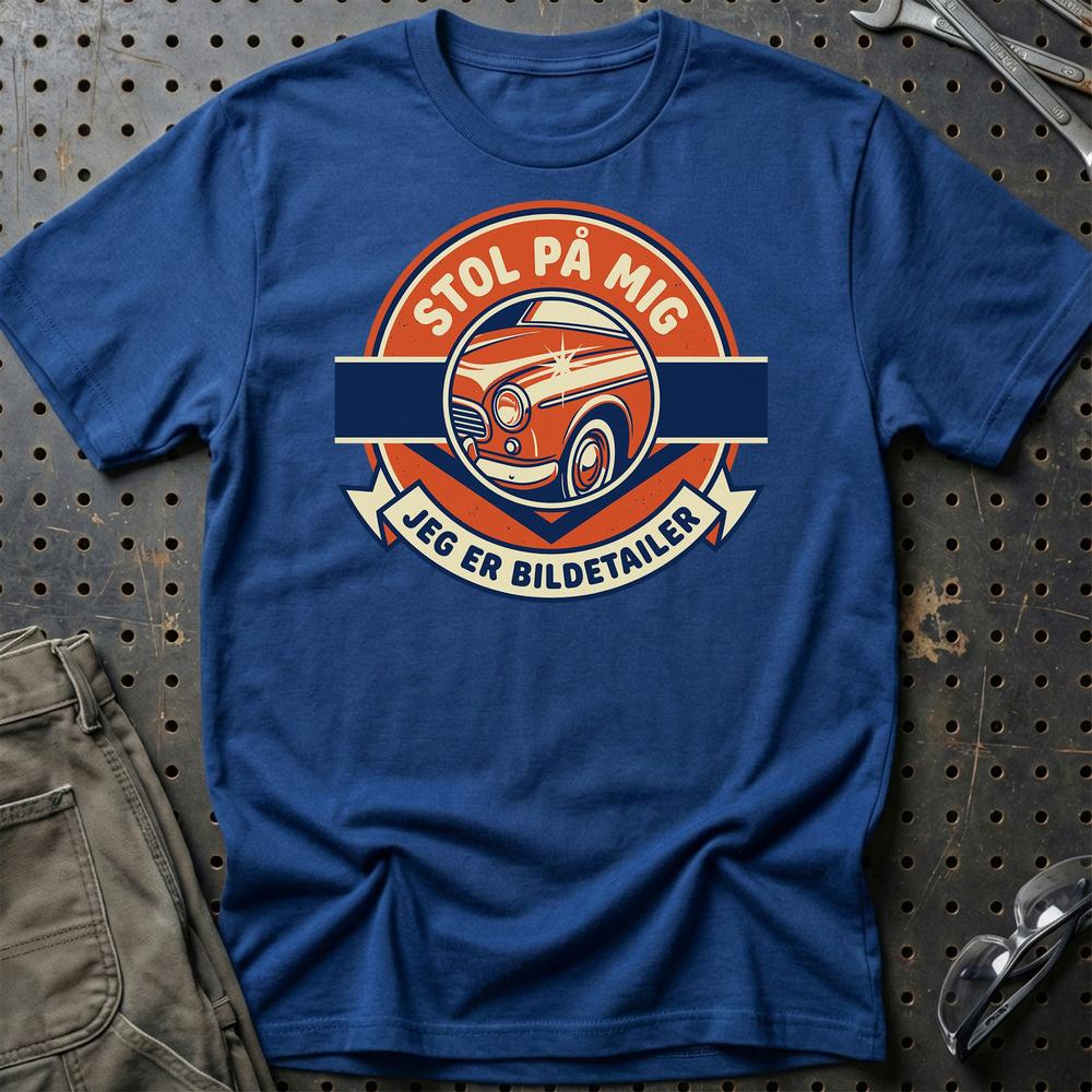 Stol På Mig – Jeg Er Bildetailer - Unisex T-Shirt , Bomuld-Beklædning-Garage Culture-Blå Royal-S-Garage Culture Shop- garage - man cave - merchandise