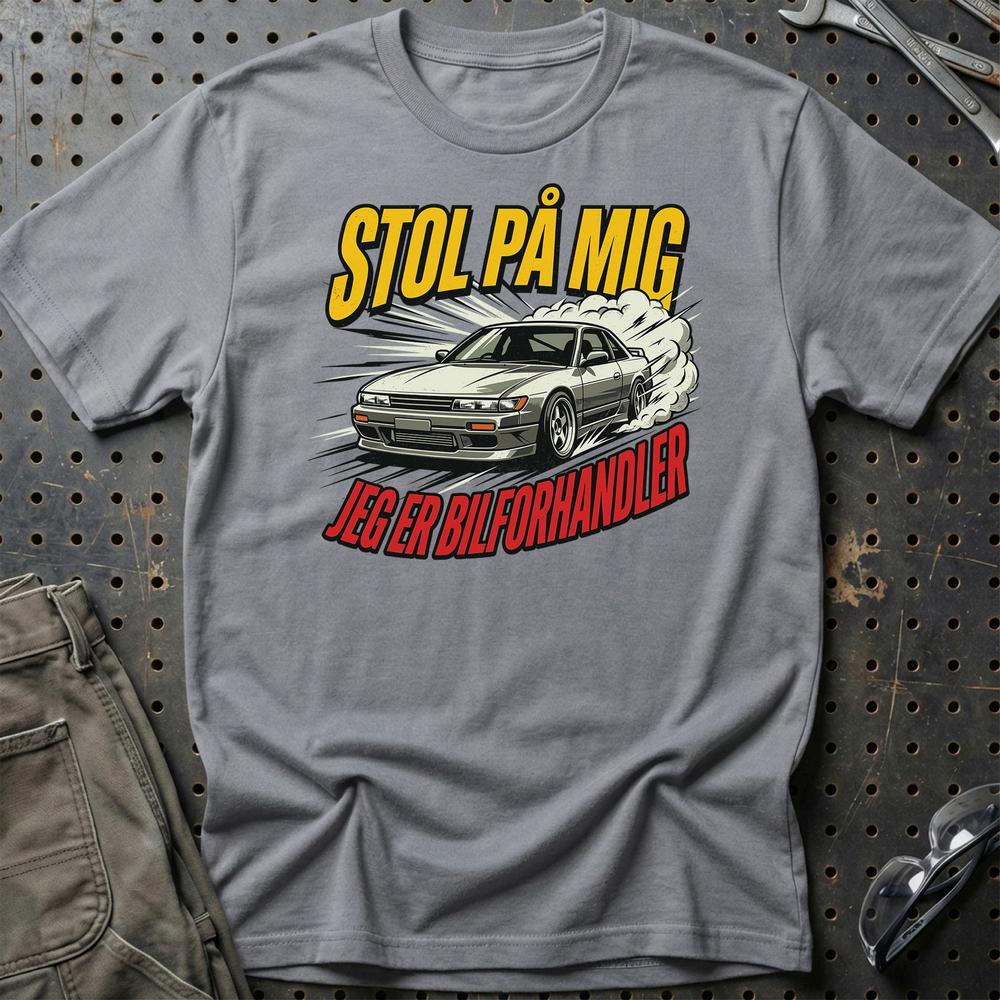 Stol På Mig – Jeg Er Bilforhandler - Unisex T-Shirt , Bomuld-Beklædning-Garage Culture-Grå Sport-S-Garage Culture Shop- garage - man cave - merchandise