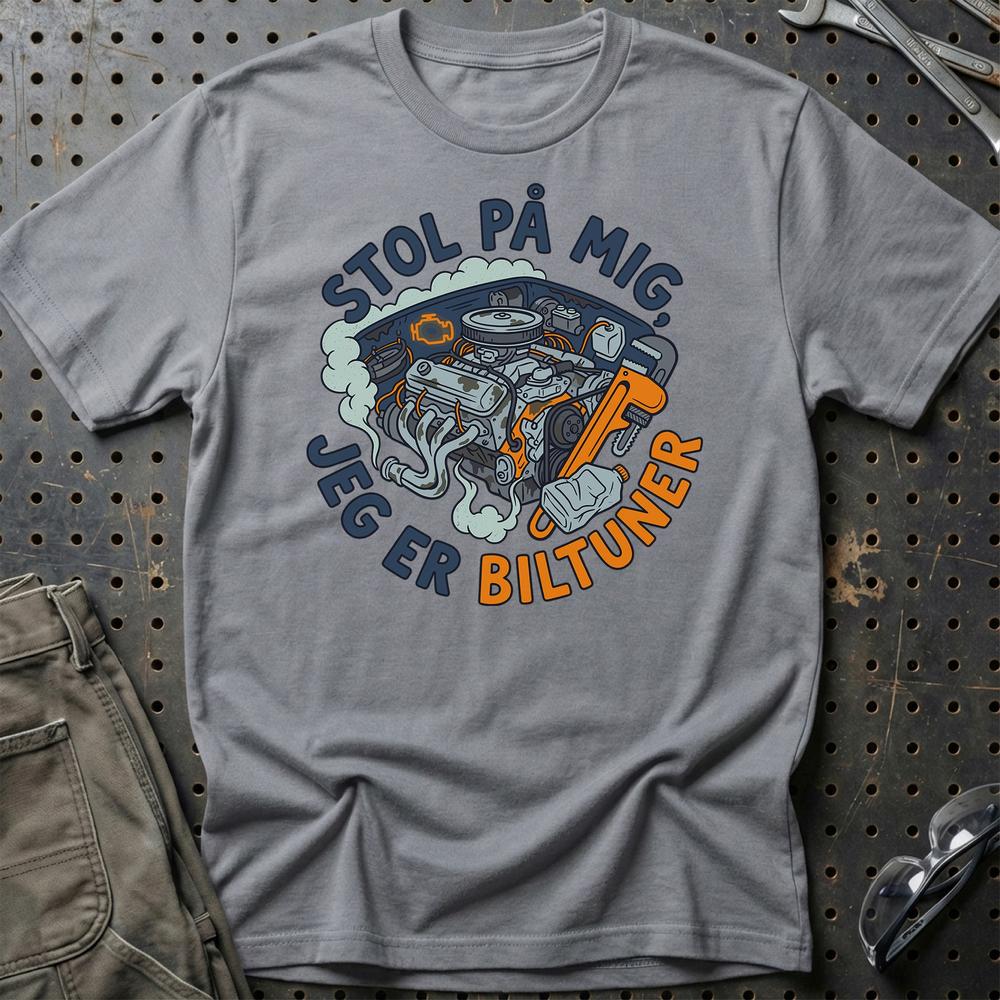 Stol På Mig - Jeg Er Biltuner T-Shirt-Beklædning-Garage Culture-Grå Sport-S-Garage Culture Shop- garage - man cave - merchandise