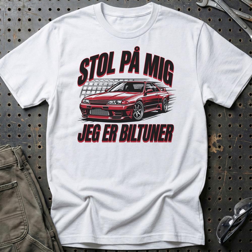 Stol På Mig – Jeg Er Biltuner - Unisex T-Shirt , Bomuld-Beklædning-Garage Culture-Hvid-S-Garage Culture Shop- garage - man cave - merchandise