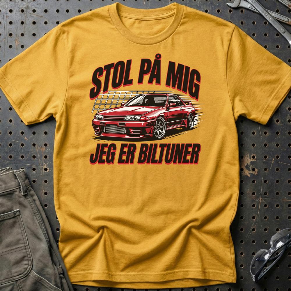 Stol På Mig – Jeg Er Biltuner - Unisex T-Shirt , Bomuld-Beklædning-Garage Culture-Guld-S-Garage Culture Shop- garage - man cave - merchandise