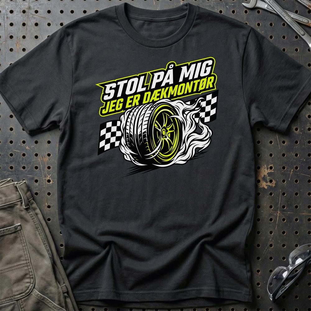 Stol På Mig - Jeg Er Dækmontør T-Shirt-Beklædning-Garage Culture-Sort-S-Garage Culture Shop- garage - man cave - merchandise