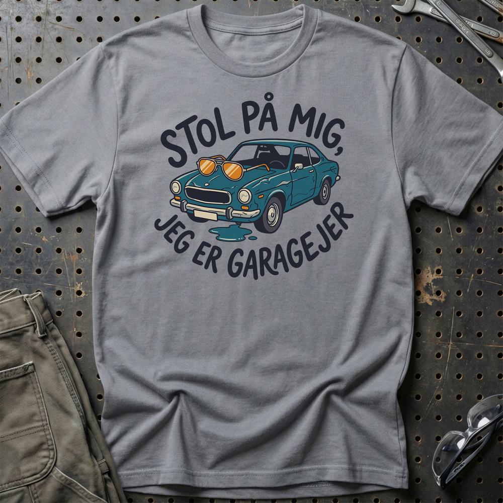 Stol På Mig – Jeg Er Garageejer - Unisex T-Shirt , Bomuld-Beklædning-Garage Culture-Grå Sport-S-Garage Culture Shop- garage - man cave - merchandise