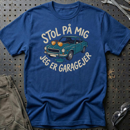 Stol På Mig – Jeg Er Garageejer - Unisex T-Shirt , Bomuld-Beklædning-Garage Culture-Blå Royal-S-Garage Culture Shop- garage - man cave - merchandise