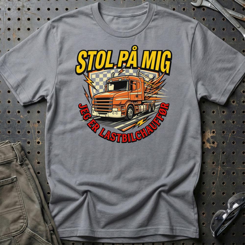 Stol På Mig – Jeg Er Lastbilchauffør - Unisex T-Shirt , Bomuld-Beklædning-Garage Culture-Grå Sport-S-Garage Culture Shop- garage - man cave - merchandise