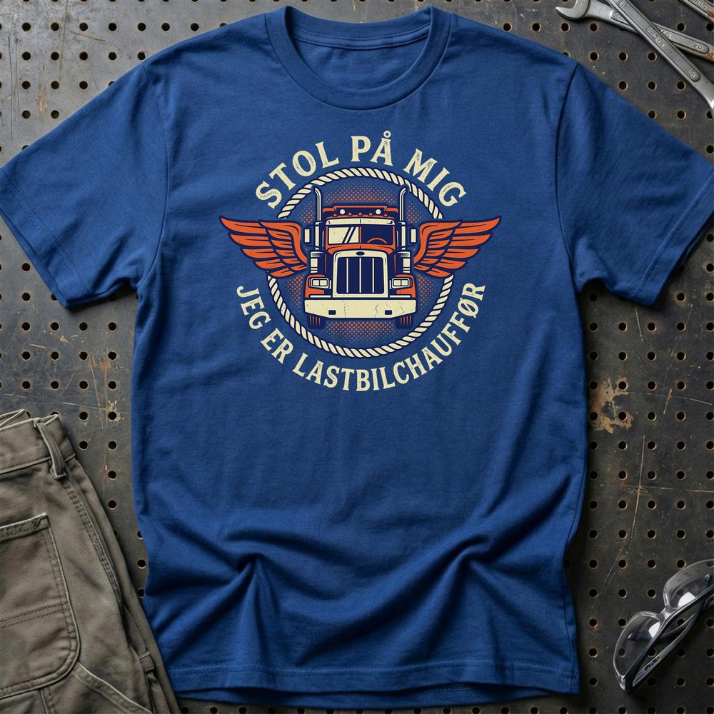 Stol På Mig – Jeg Er Lastbilchauffør - Unisex T-Shirt , Bomuld-Beklædning-Garage Culture-Blå Royal-S-Garage Culture Shop- garage - man cave - merchandise