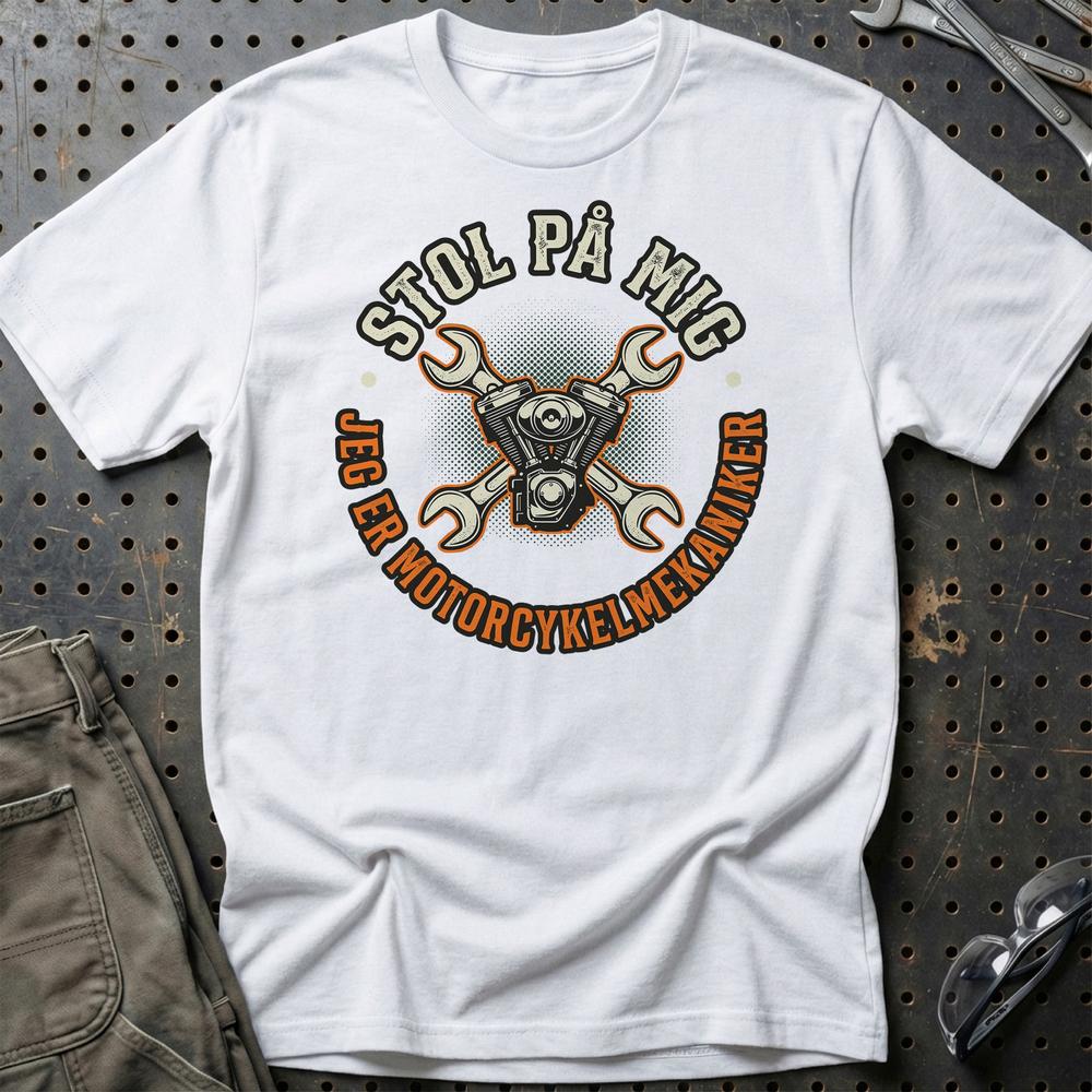 Stol På Mig - Jeg Er Motorcykelmekaniker T-Shirt-Beklædning-Garage Culture-Hvid-S-Garage Culture Shop- garage - man cave - merchandise