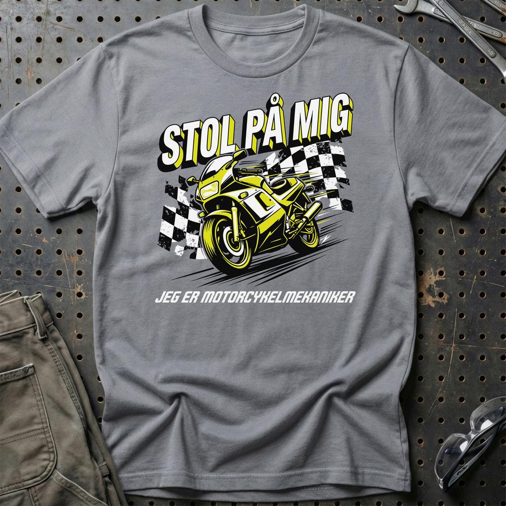 Stol På Mig - Jeg Er Motorcykelmekaniker T-Shirt-Beklædning-Garage Culture-Grå Sport-S-Garage Culture Shop- garage - man cave - merchandise