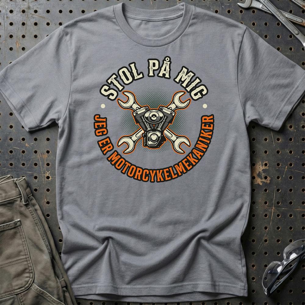 Stol På Mig - Jeg Er Motorcykelmekaniker T-Shirt-Beklædning-Garage Culture-Grå Sport-S-Garage Culture Shop- garage - man cave - merchandise