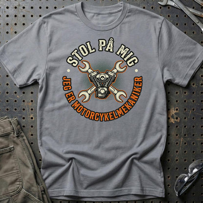 Stol På Mig – Jeg Er Motorcykelmekaniker – Unisex T-Shirt , Bomuld-Beklædning-Garage Culture-Grå Sport-S-Garage Culture Shop- garage - man cave - merchandise