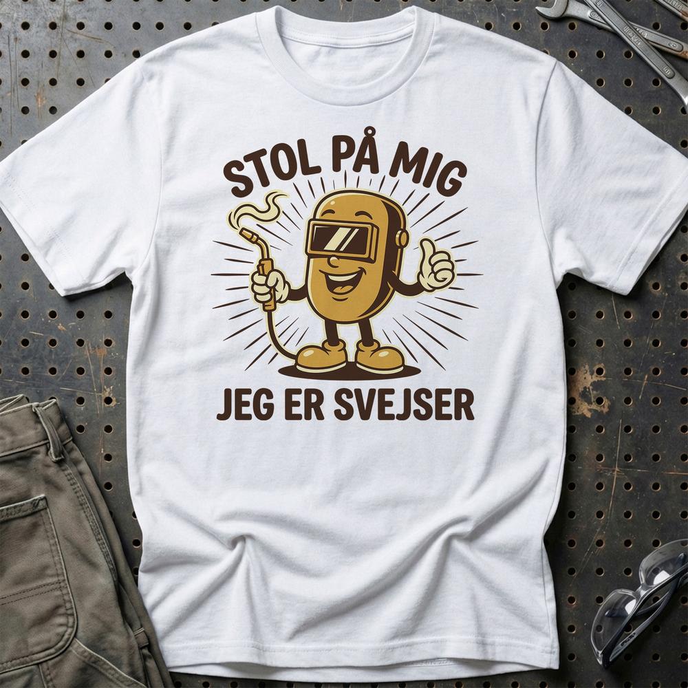 Stol På Mig – Jeg Er Svejser - Unisex T-Shirt , Bomuld-Beklædning-Garage Culture-Hvid-S-Garage Culture Shop- garage - man cave - merchandise