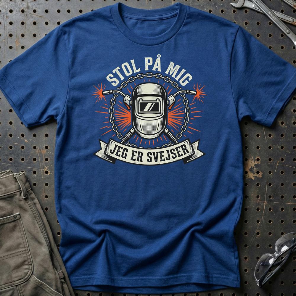 Stol På Mig – Jeg Er Svejser - Unisex T-Shirt , Bomuld-Beklædning-Garage Culture-Blå Royal-S-Garage Culture Shop- garage - man cave - merchandise