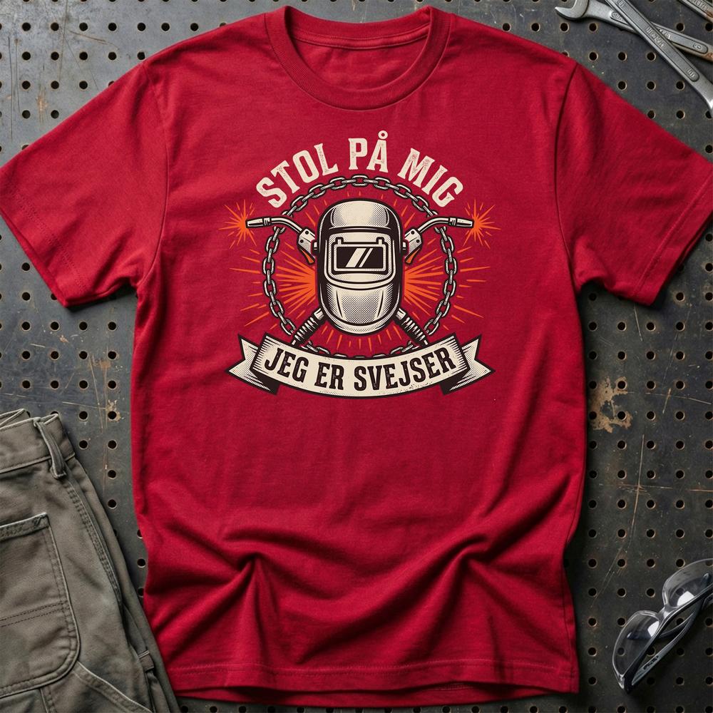 Stol På Mig – Jeg Er Svejser - Unisex T-Shirt , Bomuld-Beklædning-Garage Culture-Rød-S-Garage Culture Shop- garage - man cave - merchandise