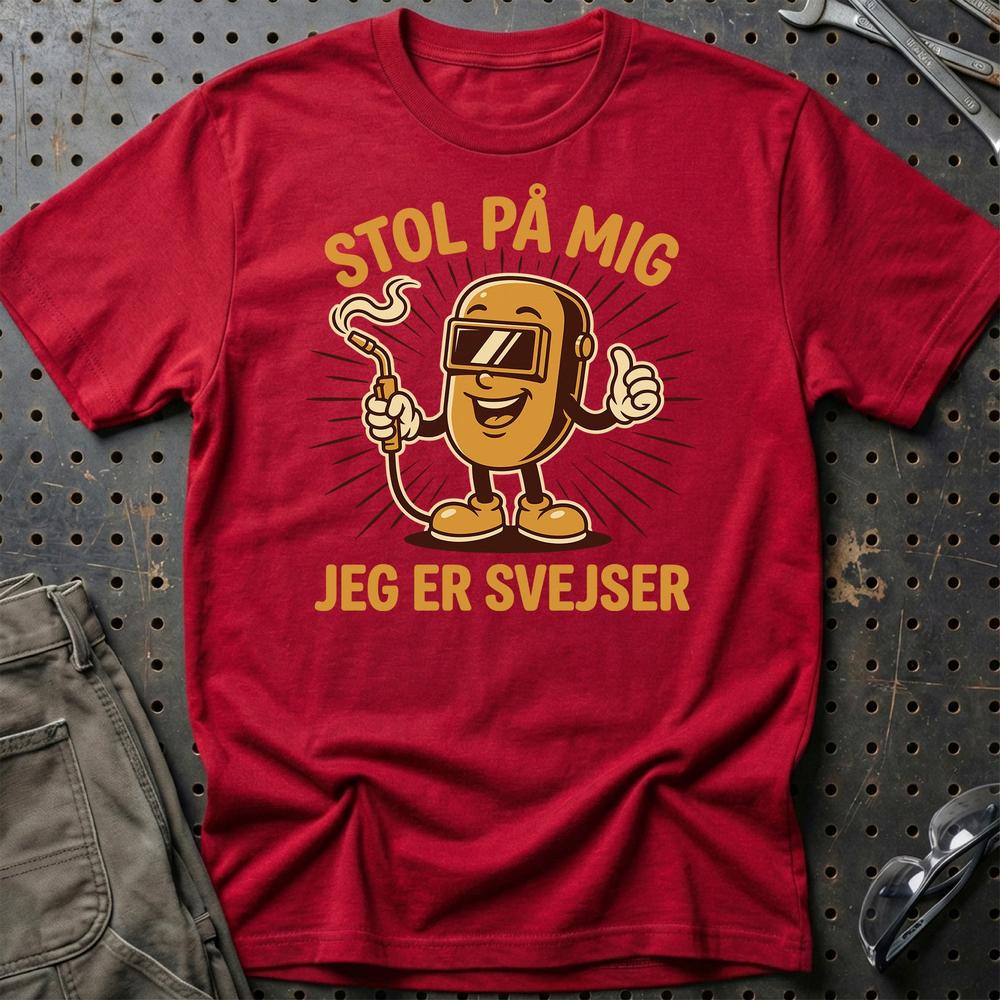 Stol På Mig – Jeg Er Svejser - Unisex T-Shirt , Bomuld-Beklædning-Garage Culture-Rød-S-Garage Culture Shop- garage - man cave - merchandise