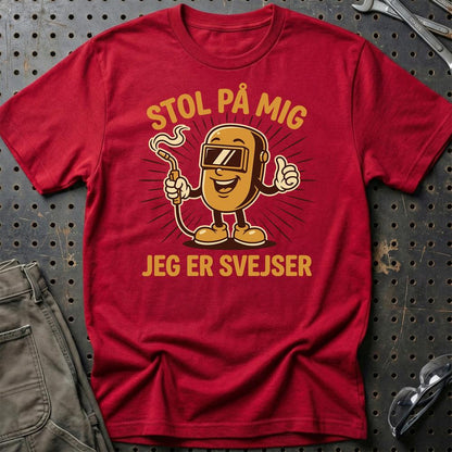 Stol På Mig – Jeg Er Svejser - Unisex T-Shirt , Bomuld-Beklædning-Garage Culture-Rød-S-Garage Culture Shop- garage - man cave - merchandise
