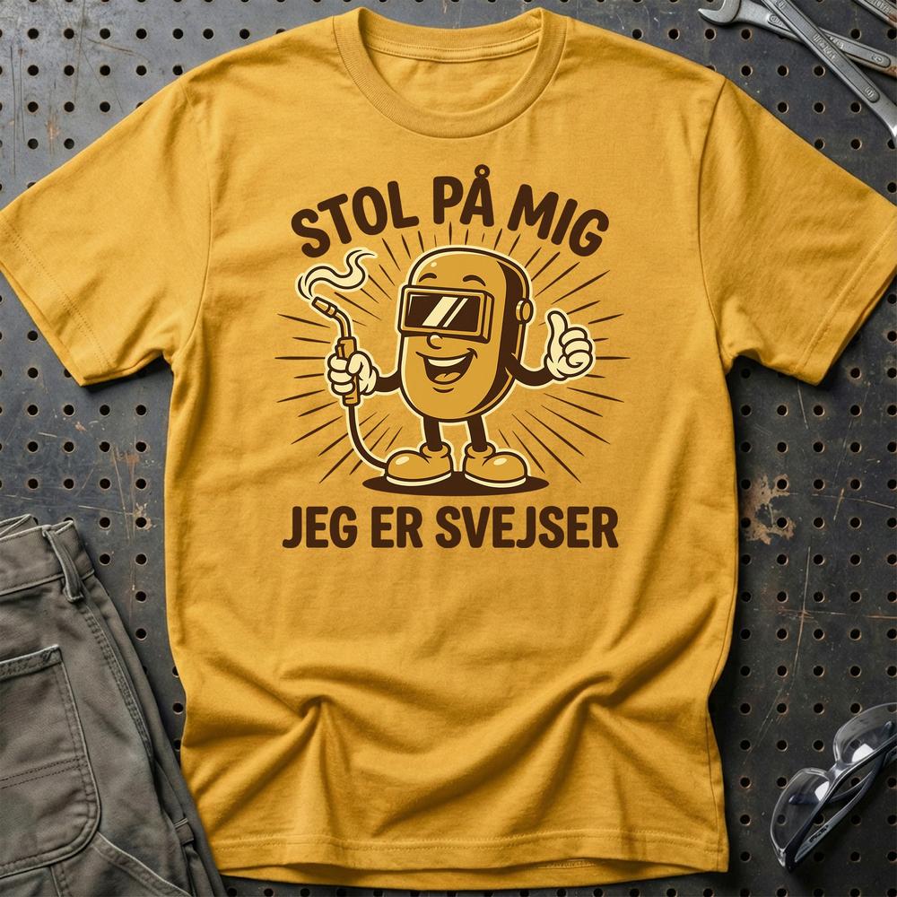 Stol På Mig – Jeg Er Svejser - Unisex T-Shirt , Bomuld-Beklædning-Garage Culture-Guld-S-Garage Culture Shop- garage - man cave - merchandise