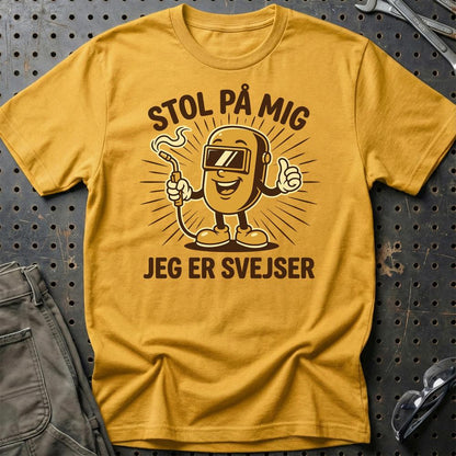 Stol På Mig – Jeg Er Svejser - Unisex T-Shirt , Bomuld-Beklædning-Garage Culture-Guld-S-Garage Culture Shop- garage - man cave - merchandise