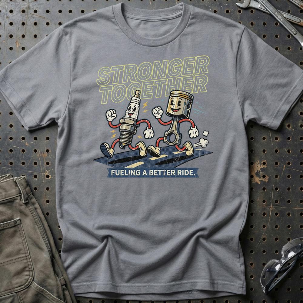 Stronger Together - Oldschool Mascot Engine Parts T-Shirt-Beklædning-Garage Culture-Grå Sport-S-Garage Culture Shop- garage - man cave - merchandise