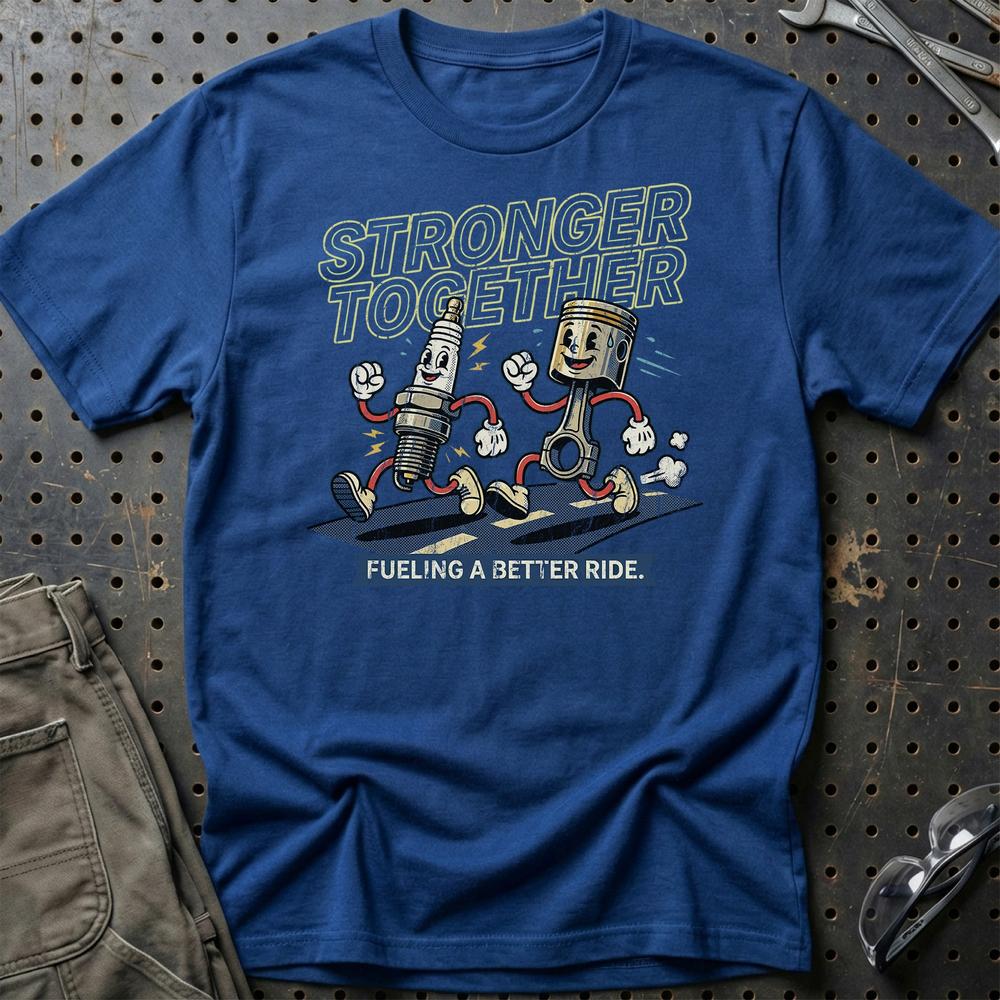 Stronger Together - Oldschool Mascot Engine Parts T-Shirt-Beklædning-Garage Culture-Blå Royal-S-Garage Culture Shop- garage - man cave - merchandise